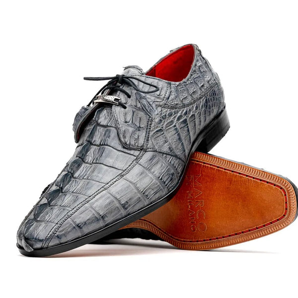 Marco Di Milano Cancun Men's Shoes Gray Exotic Hornback Crocodile Skin Derby Oxfords