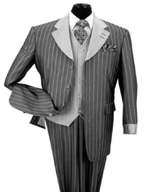 Gray Pinstripe Zoot Suit - Gangster 1920s Bold Stripe Suit