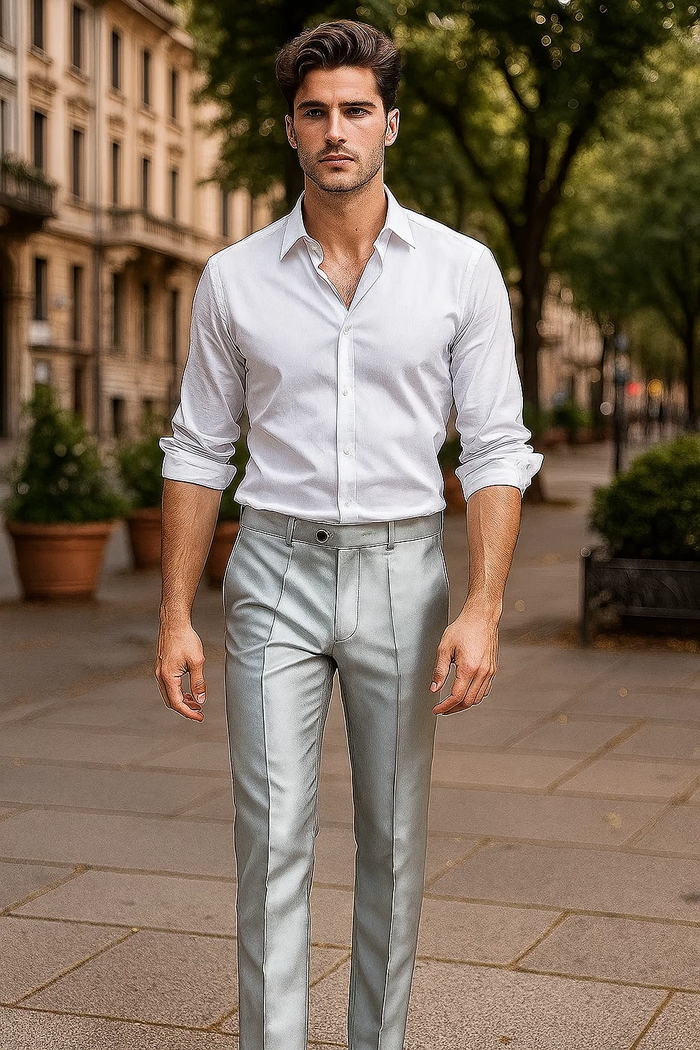 Men's Silver Grey ~ Gray Shiny Sharkskin Pant Slacks / Tuxedo Flashy Looking