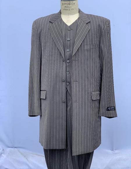 Mens Pimp Coat + Pimp Jacket Vest and Pants - Gangster Gray Fabric Suit