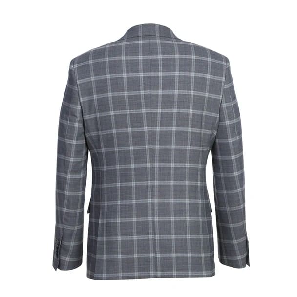 Designer Brand - Wool Stretch Single Breasted Slim Grey Suit Windowpane