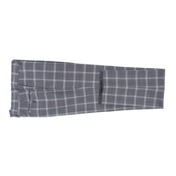 Designer Brand - Wool Stretch Single Breasted Slim Grey Suit Windowpane