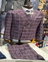 Rossiman Suits Brand - Plaid Textured Double breasted Style - Windowpane Pattern in Color Gray and Lavender