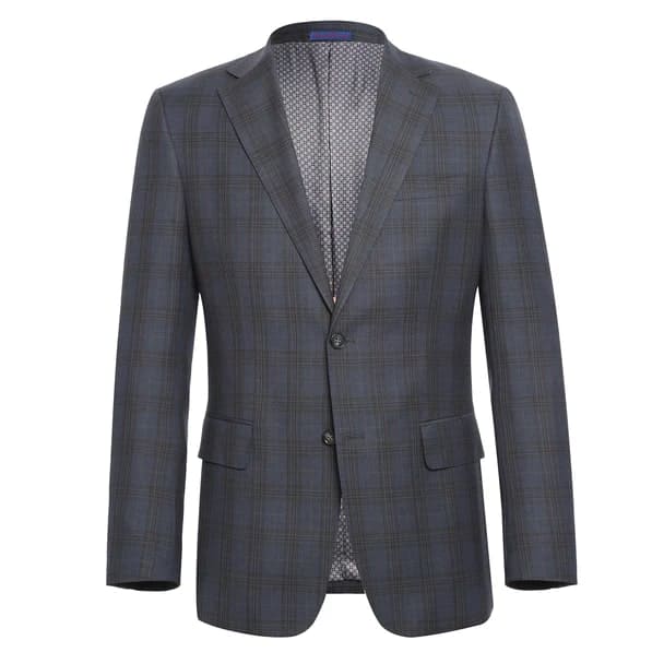 Stretch Performance Single Breasted Slim Fit Grey and Tan Plaid