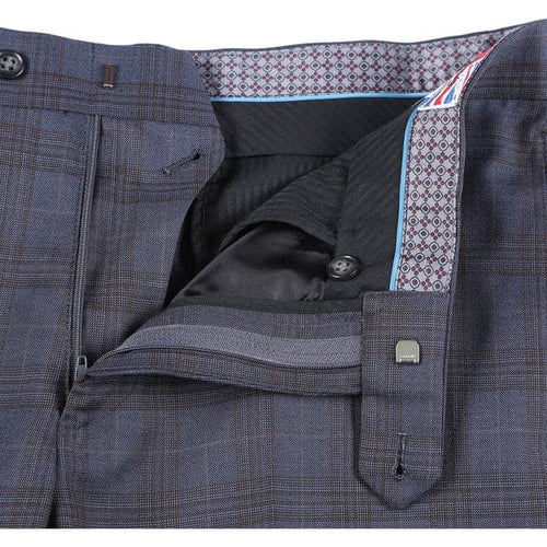 Stretch Performance Single Breasted Slim Fit Grey and Tan Plaid