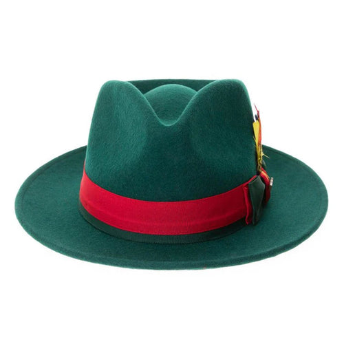 Men's Classic Two Tone Fedora Dress Hat in Hunter Green & Red