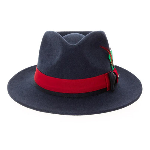 Men's Classic Two Tone Fedora Dress Hat in Navy & Red