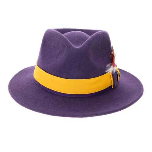 Men's Classic Two Tone Fedora Dress Hat in Purple & Gold