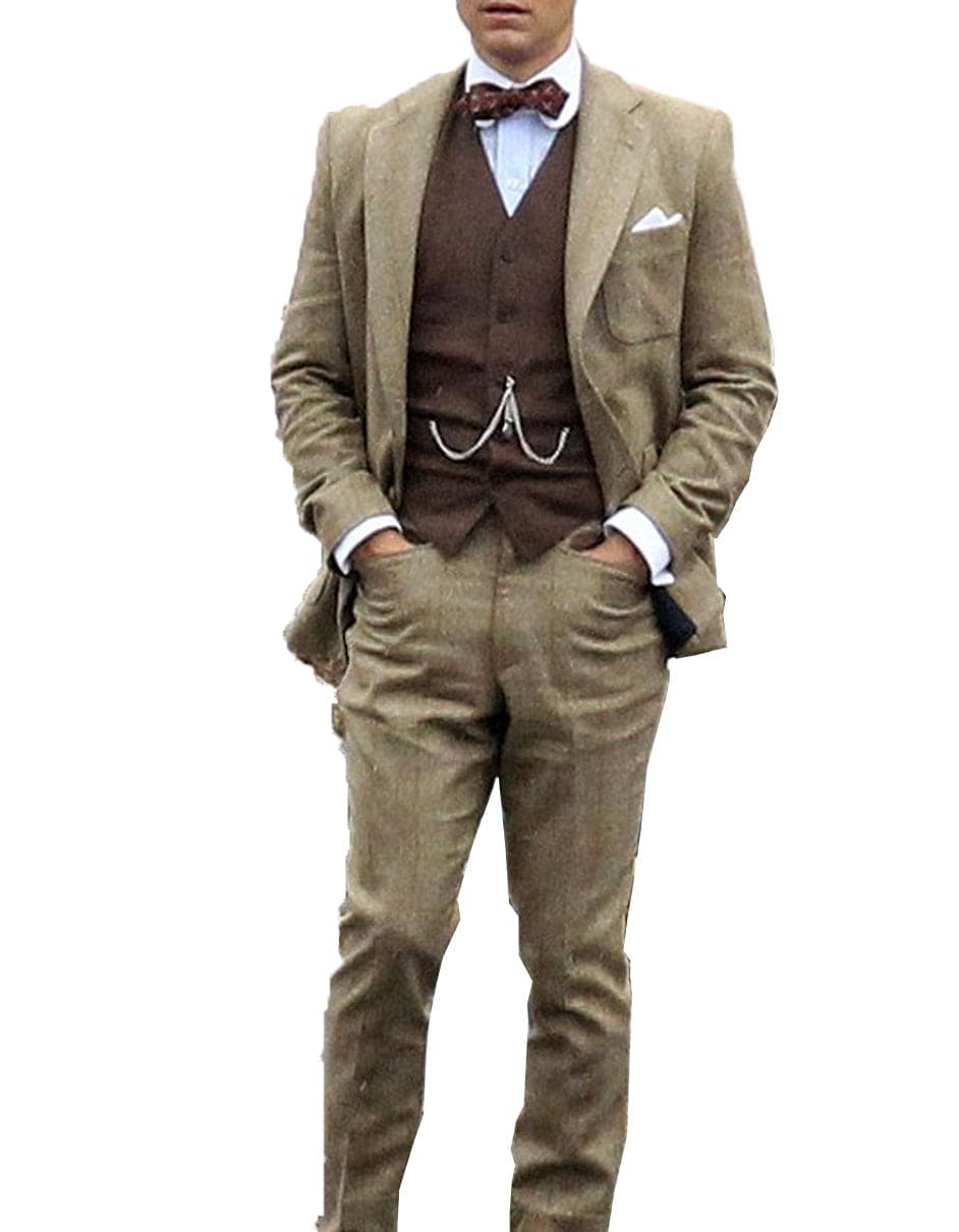 Mens Vested Great Gatsby | Leonardo Dicaprio Viscose Suit in Taupe