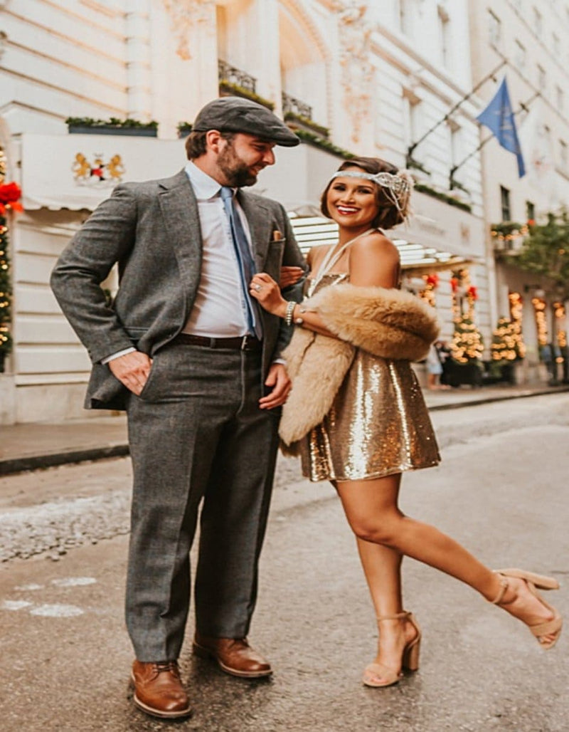 Men’s Gray Great Gatsby Suit, 1920s Inspired Vintage Wedding and Costume Suit