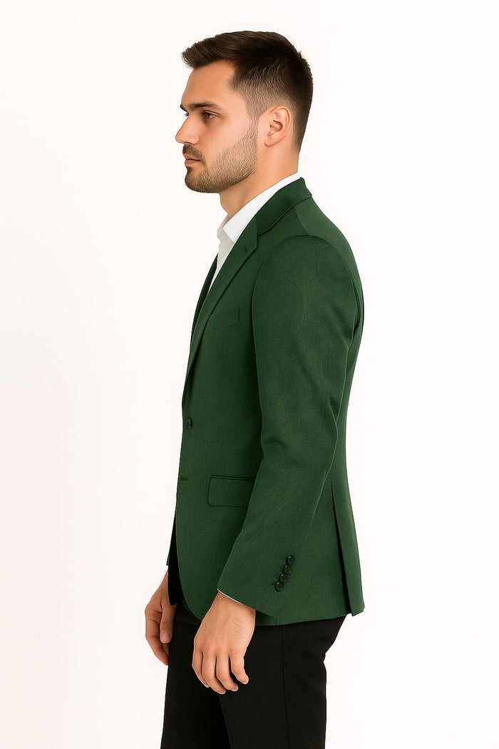 Mens Green Paisley Tuxedo Jacket â€“ Slim Fit Embossed Formal Blazer for Weddings and Special Events in Soft velvet Fabric With Black Pants