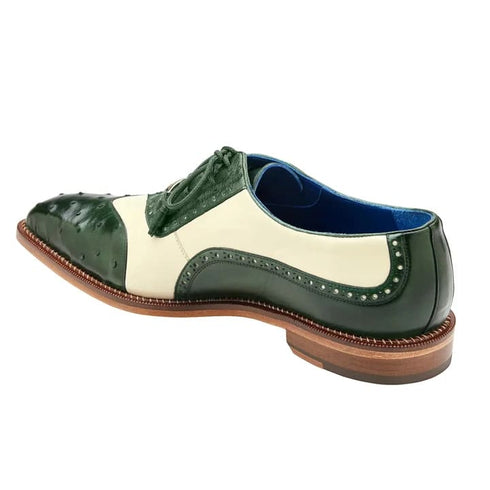 Men's Belvedere Sesto Italian Calf & Ostrich Quill Wingtip Dress Shoe In Green & White