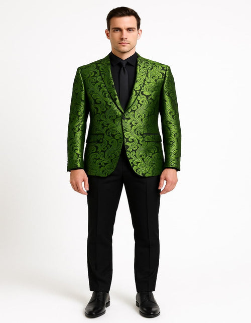 Men's Green Paisley Tuxedo Blazer â€“ Luxury Slim Fit Dinner Jacket for Formal Events
