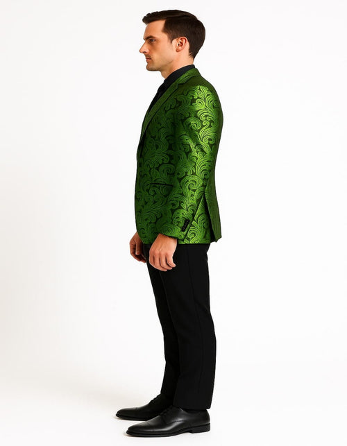 Men's Green Paisley Tuxedo Blazer â€“ Luxury Slim Fit Dinner Jacket for Formal Events