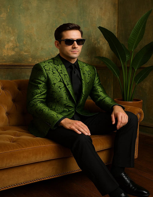 Men's Green Paisley Tuxedo Blazer – Luxury Slim Fit Dinner Jacket for Formal Events
