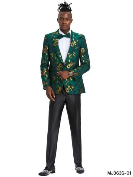 Mens Green Color Shawl Lapel Blazer