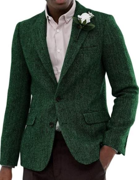 Mens Green Color Peak Lapel Blazer