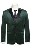 Dark Green Tuxedo - Mens Two Button Peak Lapel Velvet Prom Hunter Green Tuxedo Blazer