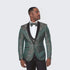 Gold Suit For Prom - Gold Blazer + Matching Pants + Green Tuxedo with Gold Pattern Four Piece Set - Wedding - Prom