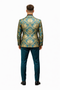 Green and Gold Paisley Floral Wedding Tuxedo Suit with Matching Vest