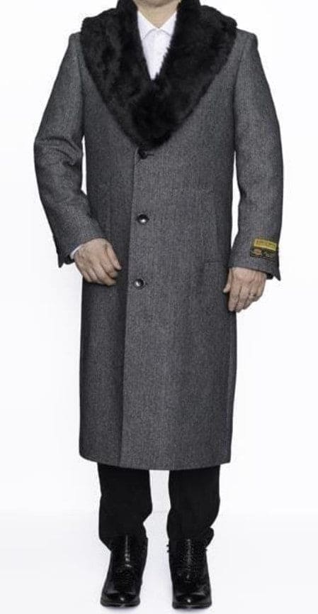 Mens Full Length Wool and Cashmere Overcoat - Winter Topcoats - Black