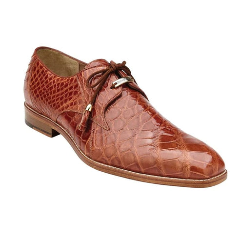 Men's Belvedere Lago Plain Toe American Alligator Dress Shoe In Cognac