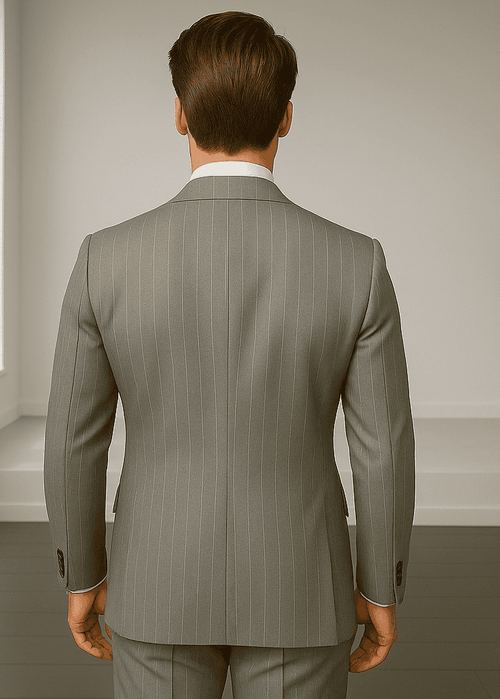 Wool Suit - Italian Made Business Suit by Statement Men's 2 Piece 100% Wool Double Breasted Suit - Pinstripe Pattern