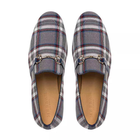 Mezlan Knighton Grey Plaid Fabric Apron Toe Moccasin