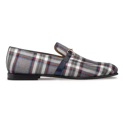 Mezlan Knighton Grey Plaid Fabric Apron Toe Moccasin