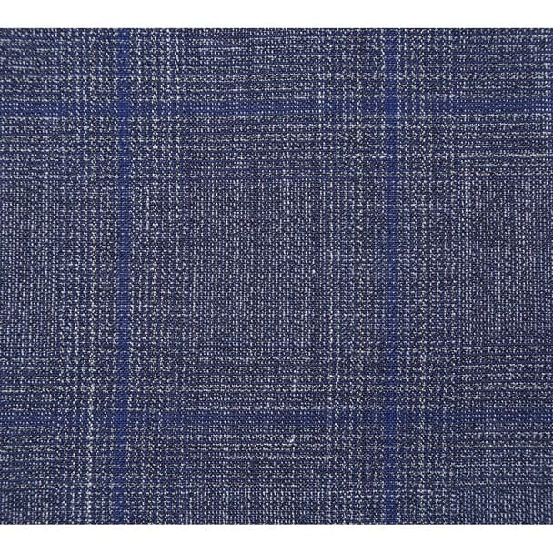 Wool Silk and Linen Double Breasted Slim Fit Grey and Blue Windowpane