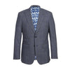 Wool Silk and Linen Double Breasted Slim Fit Grey and Blue Windowpane