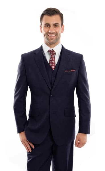 Navy Wool Modern Fit 3 Piece  2 Button  Suit