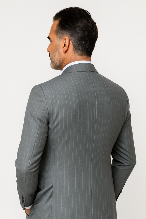 Gray Pinstripe Double Breasted Modern Fit Suits For Men Atlas