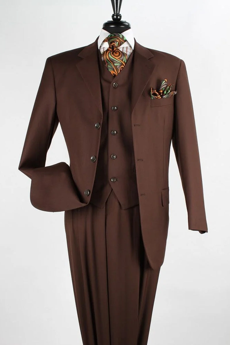 Apollo King Coco Brown Vested Suit - Classic Fit Pleated Pants