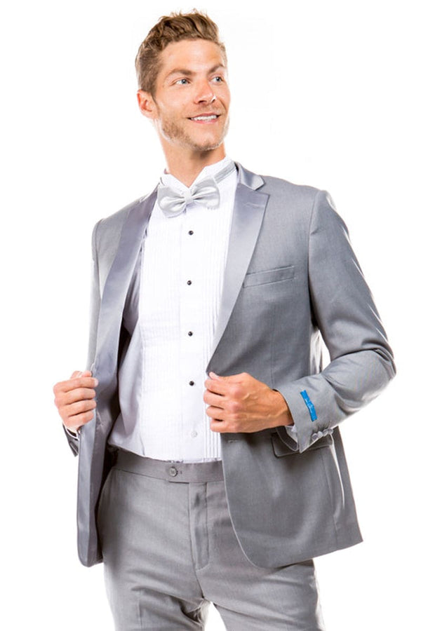 "Men's Slim Fit Two Button Wedding Tuxedo - Light Grey Prom 2025 Suit"