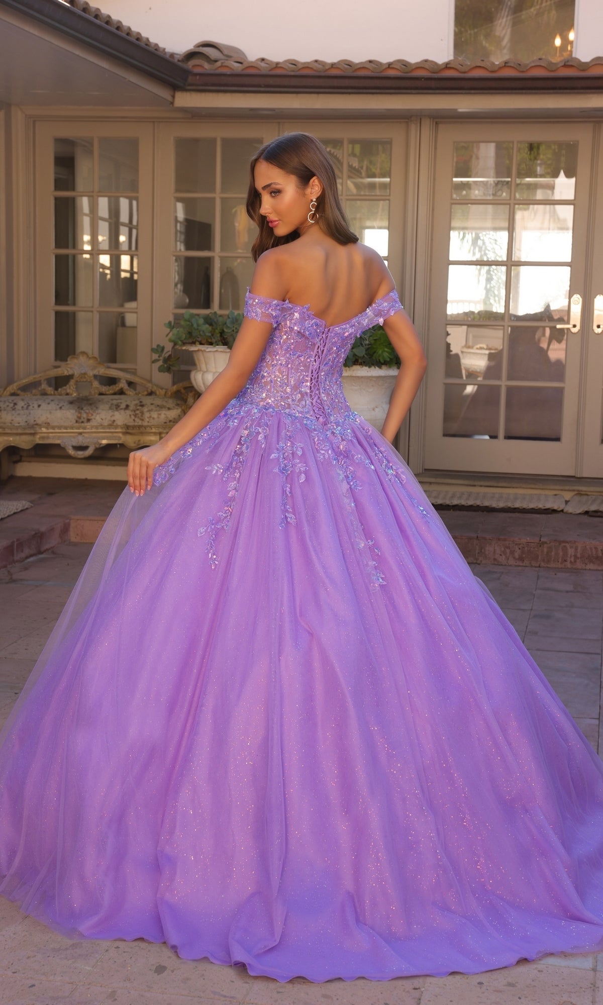 Nox Anabel H1349 Off the Shoulder Quinceanera Dress Glitter Embroidered Ball Gown