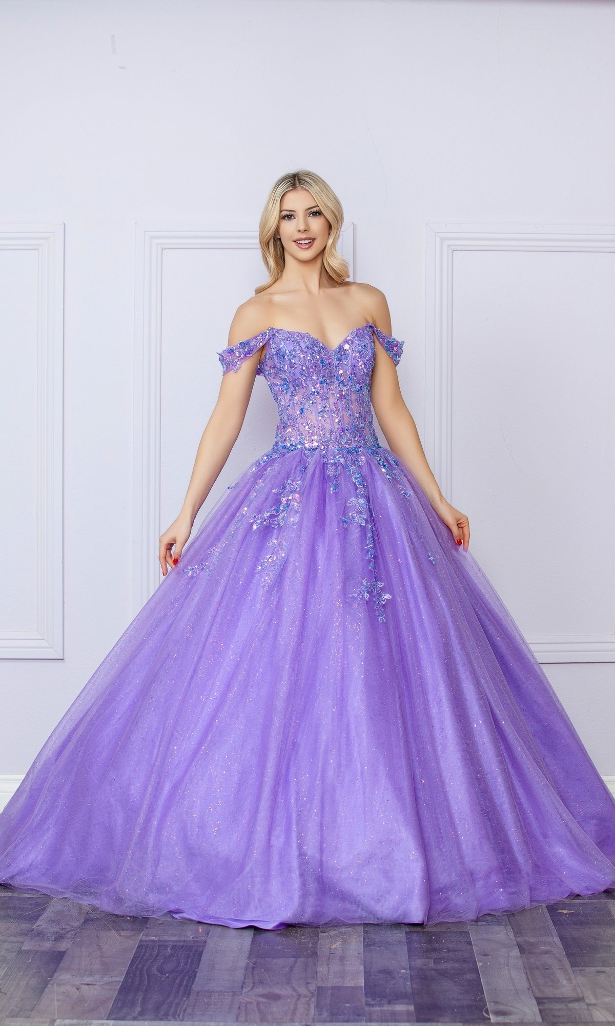 Nox Anabel H1349 Off the Shoulder Quinceanera Dress Glitter Embroidered Ball Gown