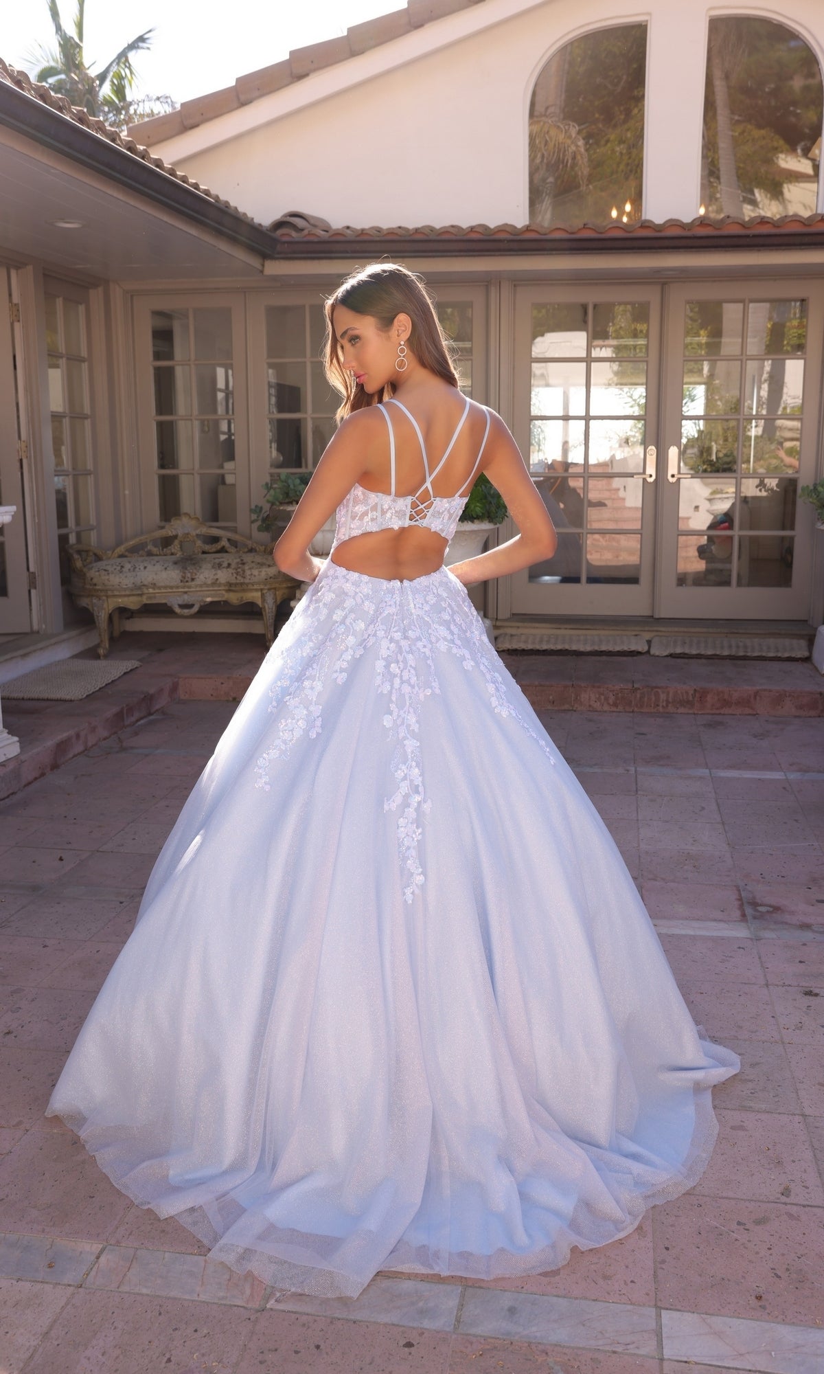 Nox Anabel H1357 Bahama Blue Quinceanera Dress Corset Glitter Ball Gown