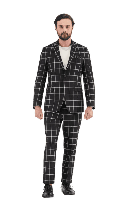 Mens Vested Gangster Plaid Pattern 1920's Plaid Suit in Black