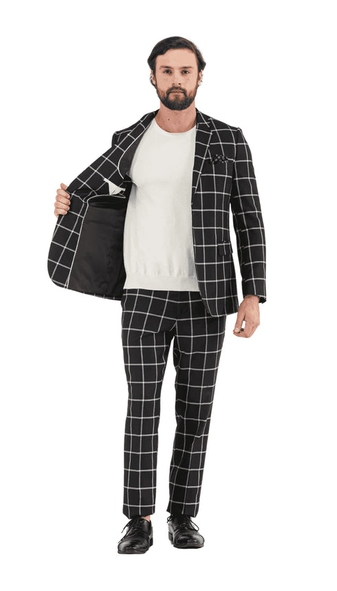 Mens Vested Gangster Plaid Pattern 1920's Plaid Suit in Black