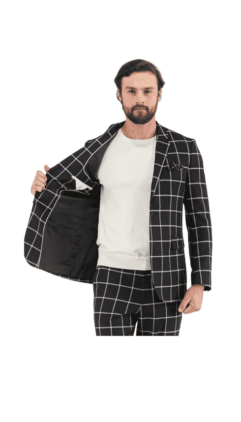 Mens Vested Gangster Plaid Pattern 1920's Plaid Suit in Black