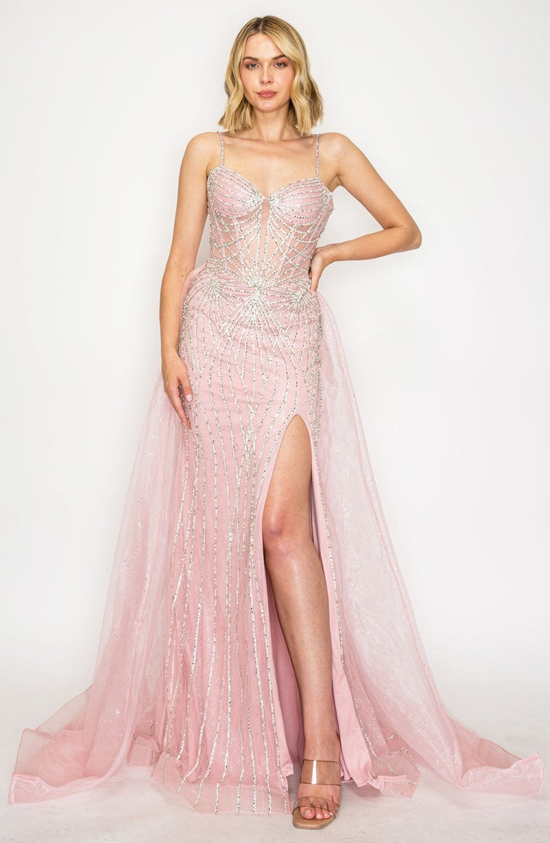 High Couture HC1002 Long Formal Beaded Overskirt Prom Dress