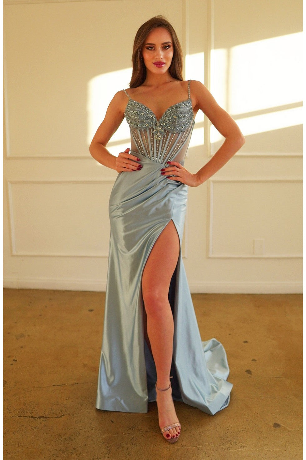 High Couture HC1027 Pleated Long Formal Prom Dress