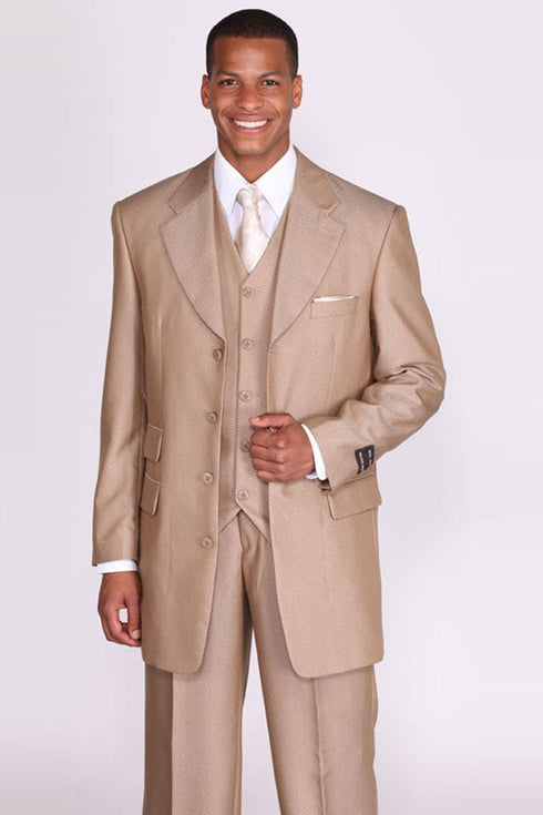 Mens Chain Stripe Long Vested Zoot Suit in Tan