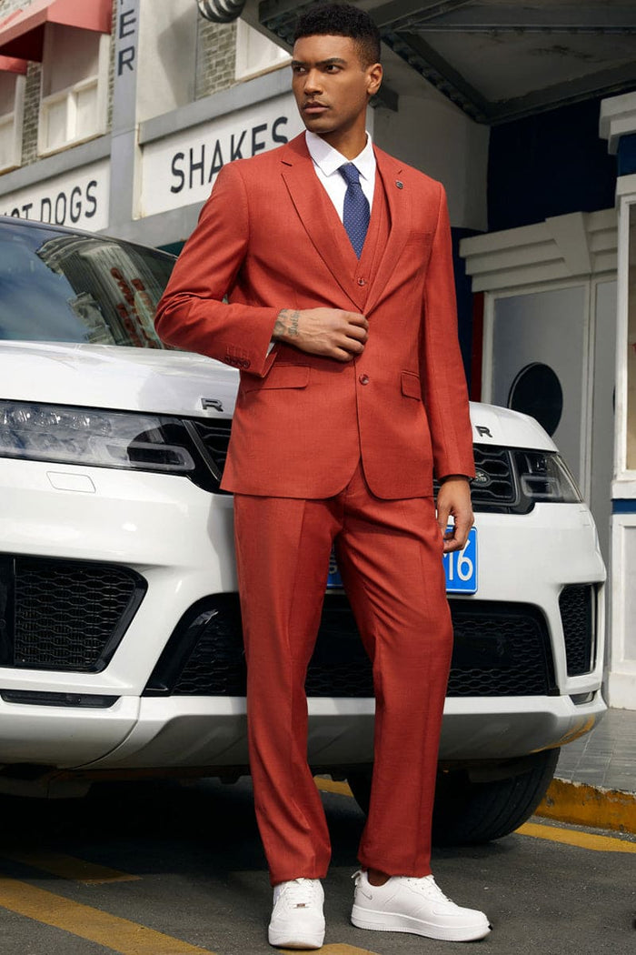Mens Stacy Adams Suit -Stacy Adams Suit Men's Fancy Two-Button Vested Suit in Rust
