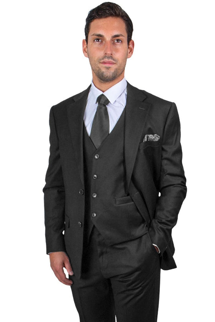 Mens Stacy Adams Suit - Stacy Adams Suit Men's Two Button Vested Basic Suit - Black