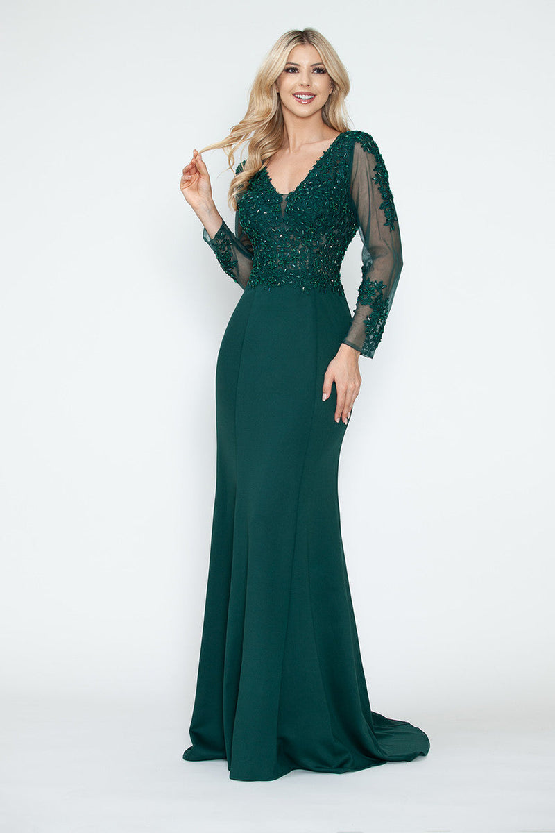 Long Sleeve Mother of the Bride Dress Beaded Evening Gown Lenovia 8323-New Collection