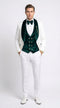 Men’s White and Dark Green 3-Piece Tuxedo – Groom Wedding and Prom Suit with Velvet Shawl Lapel