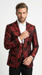 Men’s Red and Black Retro Paris Floral Suit, Designer Formal Wedding Prom Party Blazer Set
