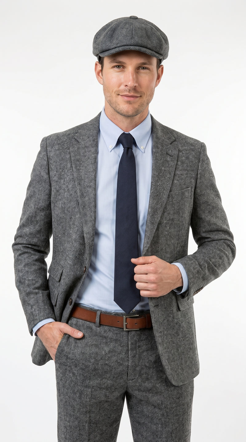 Men’s Gray Great Gatsby Suit, 1920s Inspired Vintage Wedding and Costume Suit